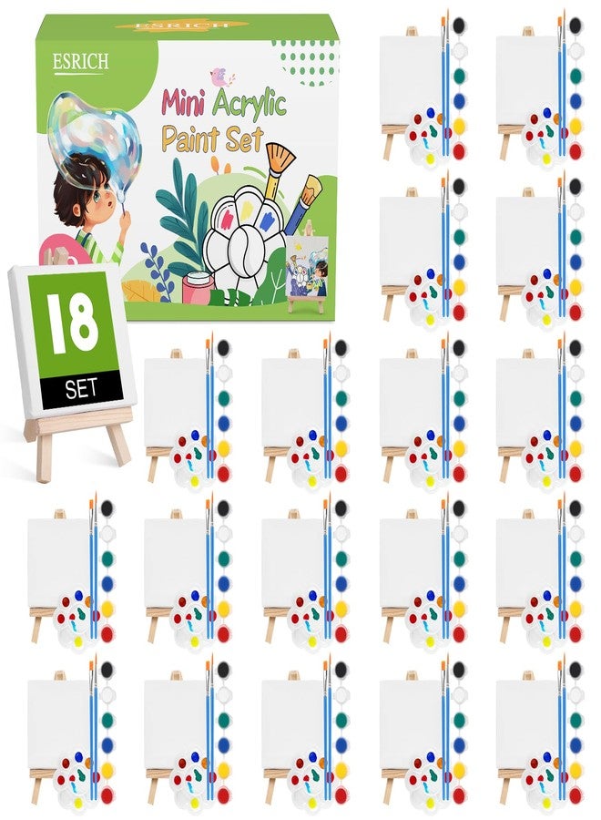 ESRICH 18 Set Mini Acrylic Paint Kit, Minis Stretched Canvas with Easel, Acrylic Paint Strips, Palettes, Painting Brushes, Mini Canvas and Easel Set for Kids Artists Beginner, Gifts - Image 1